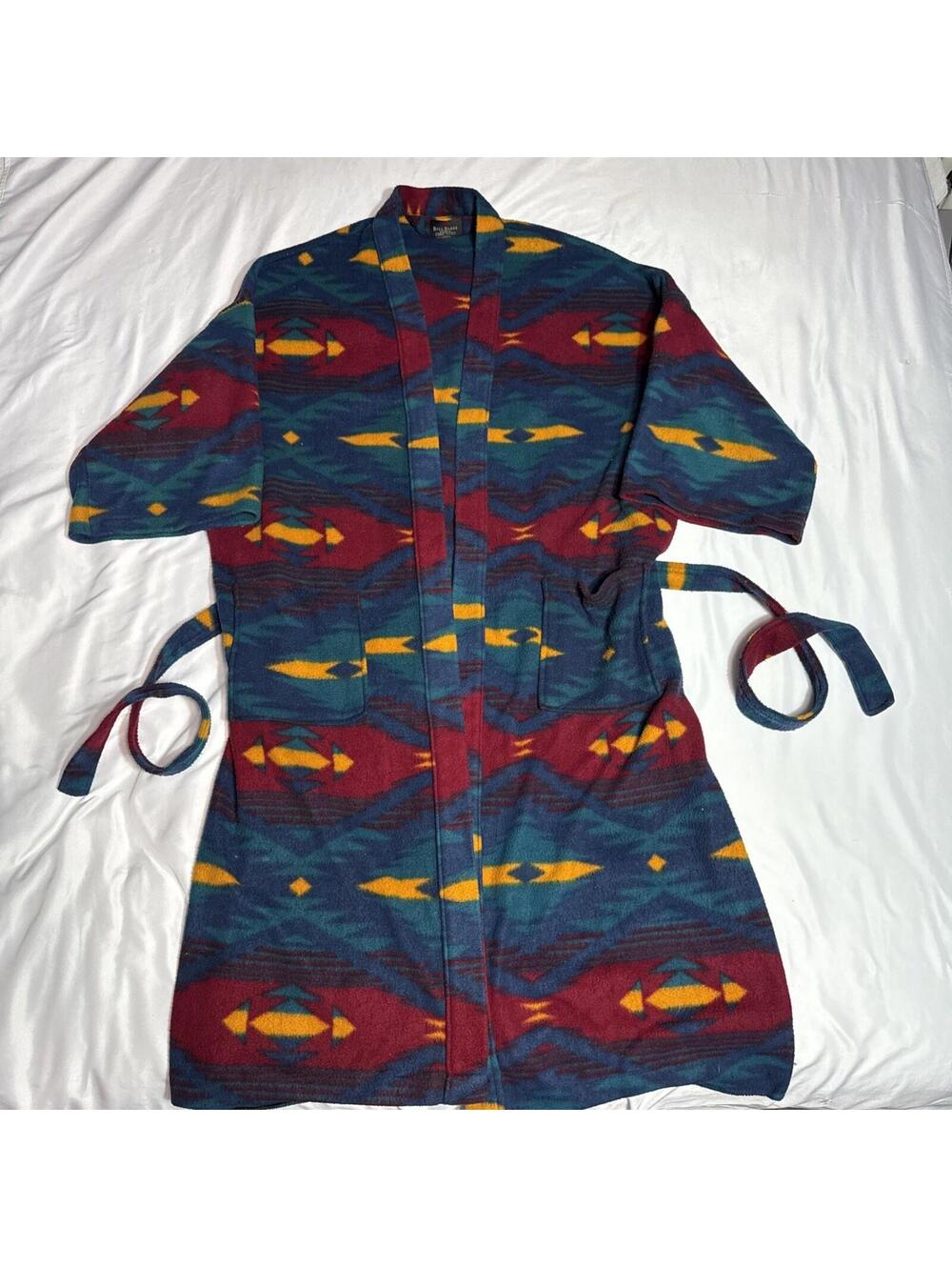 Vtg Bill Blass Robe Men's One Size Fit Cotton Southwestern Aztec Brazil 80s 90s
